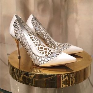 Sergio Rossi White Satin & Swarovski Crystal Pump